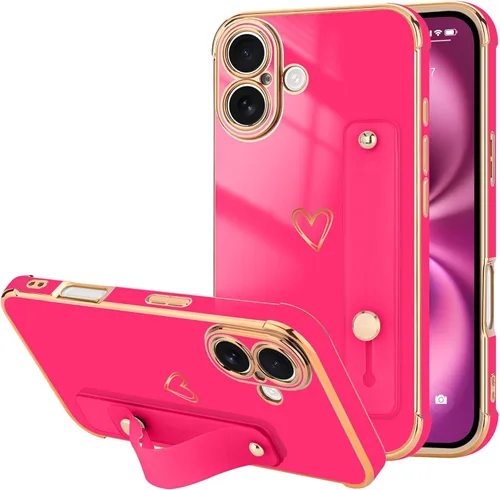 Vista 77 de LLZ.COQUE Funda compatible con iPhone 12 para mujeres y niñas, parachoques chapado de lujo con bonito diseño de corazón de amor, soporte de correa