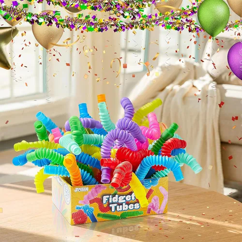 Vista 6 de JOYIN Paquete de 18 Pop Tubes, Juguetes Sensoriales (Pequeños) Juguetes Fidget Recuerdos de Fiesta - 9 Colores, Aprendizaje Creativo y Diversión