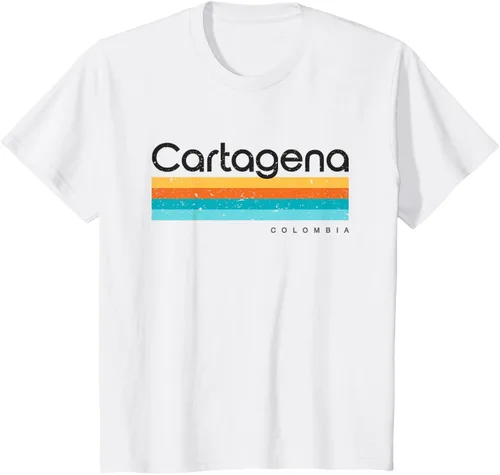 Vista 30 de Camiseta vintage de Cartagena Colombia con diseño retro, Blanco, S
