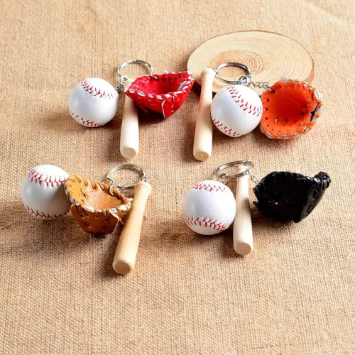 Vista 4 de Kisangel Mini llaveros de béisbol, guantes de sóftbol, llavero de murciélago, colgante deportivo para recuerdo decorativo (negro), Negro