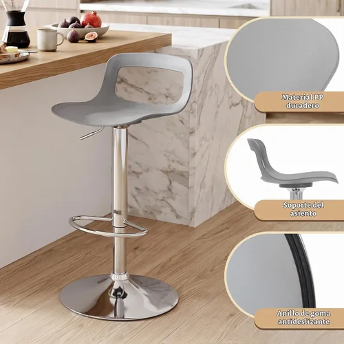 Vista 4 de NOBPEINT Taburete de bar giratorio ajustable con elevación de aire cromado contemporáneo, juego de 4, gris