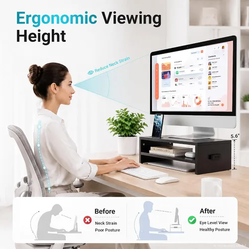 Vista 2 de 1home soporte elevador para monitor de computadora o computadora portátil, Negro