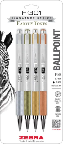 Vista 23 de Zebra Pen F-301 Bolígrafo retráctil de acero inoxidable de 0.7 mm, 4 unidades, tinta de fácil deslizamiento, clip de metal, recargable con F-Refill
