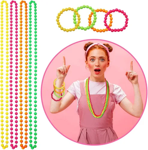 Vista 4 de WILDPARTY Accesorios de disfraz de los años 80 para mujer, 19 piezas, vestido retro de fiesta de los años 80, guantes de red, calentadores