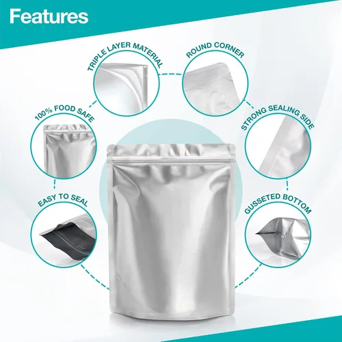 Vista 3 de 50 bolsas de Mylar de 1 galón con absorbentes de oxígeno (500 cc) – 9.5 mil – Bolsas de Mylar reforzadas de 1 galón resellables y termosellables