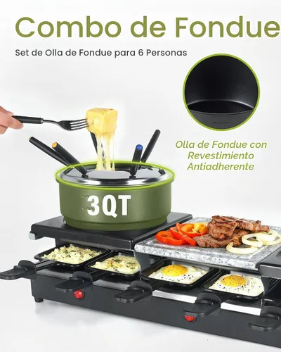 Vista 2 de Parrilla de Mesa Raclette - Parrilla Eléctrica Interior con Plancha - Antiadherente Extra Grande Reversible 4 en 1 para Exteriores Apta