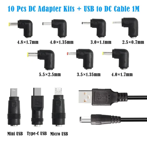 Vista 2 de GINTOOYUN Cable de alimentación USB 2.0 a CC USB2.0 a CC de 0.217 in x 0.083 in, cable de carga universal de 5 V con 10 tipos de conectores