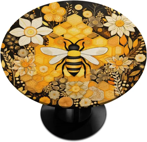 Vista 8 de Pardick Mantel redondo ajustado con borde elástico, mantel de mesa redonda con diseño de hojas abstractas y coloridas, impermeable y lavable, ideal