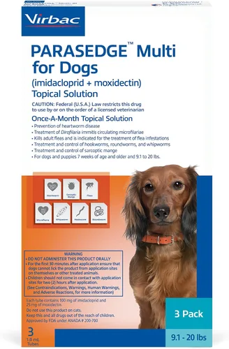 Vista 8 de PARASEDGE™ Multi 9 para perros (imidacloprid + moxidectina) Solución tópica 3-9 libras, paquete de 3