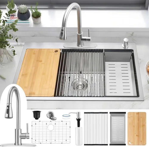 Vista 13 de Herogo Fregadero de cocina de 15 x 15 pulgadas, pequeño fregadero profundo de un solo tazón, hecho a mano para casa rodante, bar, lavandería, sala