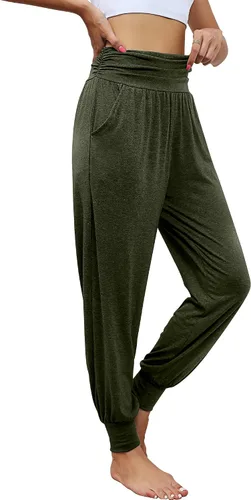 Vista 4 de Locoowai Paquete de 2 pantalones deportivos de yoga para mujer, cómodos pantalones deportivos con bolsillos, casuales, holgados, cómodos, de cintura