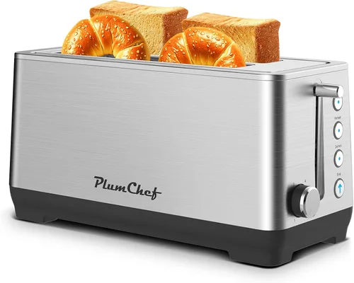 Vista 11 de Tostadora de ranura larga extra ancha de 4 rebanadas, bandeja extraíble para migas, 6 ajustes de tostado, funciones de bagel/descongelación, 1650 W