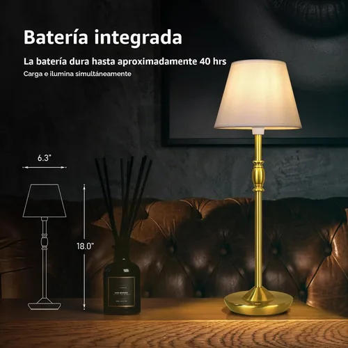Vista 3 de Cordless Table Lamp Portable Small LED Touch Lamp with Dimmer, 18" 2700K Rechargeable Battery Light for Bedside, Dining Room, Bedroom Lamp, Patio