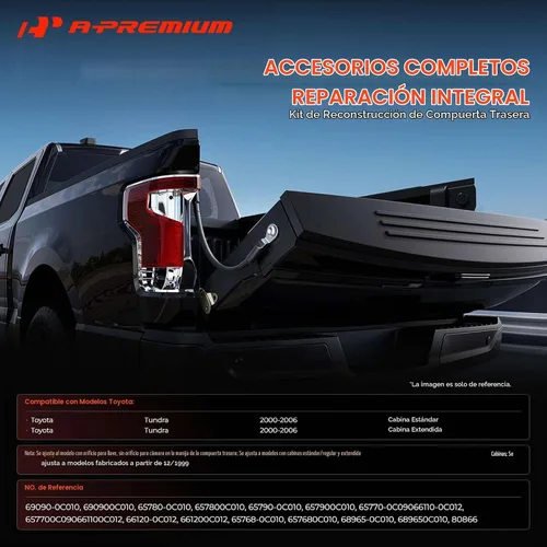 Vista 2 de A-Premium Kit de Reconstrucción de Puerta Trasera de 31 Piezas Compatible con Toyota Tundra 2000-2006, Marco de Manija de Puerta Trasera, Bisagra