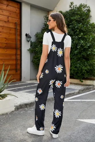 Vista 19 de PAODIKUAI Overol casual con estampado de calavera para mujer, overol suelto con bolsillos