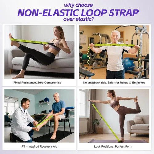 Vista 4 de ROSAPOAR Correa elástica con bucles, correas de yoga no elásticas para terapia física, bandas elásticas duraderas para ejercicio, entrenamiento