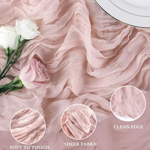 Vista 2 de Camino de mesa de estopilla rosa polvoriento CoFashion 17x108 pulgadas para 1 paquete, decoración para el día de Galentines, camino de mesa de queso