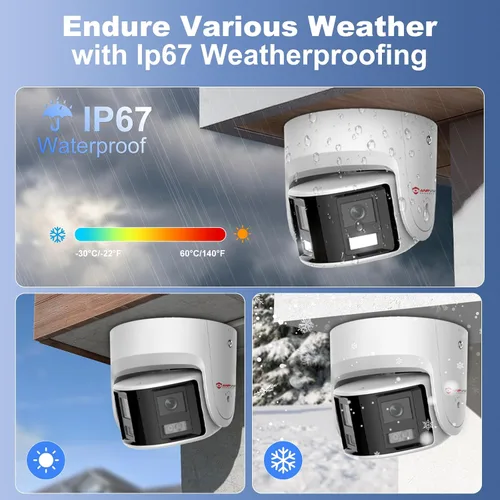 Vista 16 de Anpviz Cámara de seguridad de doble lente PoE de 6 MP para exteriores, panorámica de 180° gran angular IP Dome con cable cámara con detección