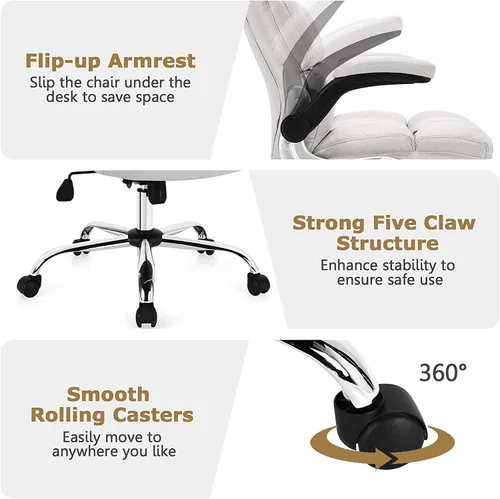 Vista 5 de Topment Silla giratoria de oficina en casa, silla de escritorio acolchada ajustable para computadora con respaldo ergonómico, reposabrazos abatible