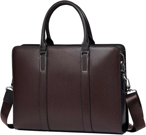 Vista 8 de Maletines de cuero genuino para hombres bolsa de ordenador portátil con cerradura 14 pulgadas Business Messenger Bag