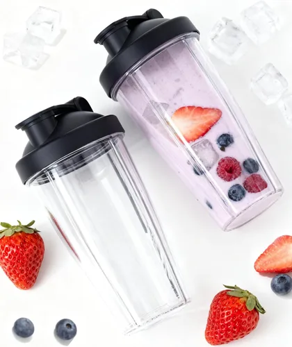Vista 2 de ICUCINA - Vaso de licuadora de 28 onzas de repuesto con tapas para llevar, tazas para batidos de proteínas, vasos para batidos sin BPA (paquete de 2)