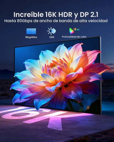 Vista 3 de Silkland - Cable USB C a DisplayPort 2.1 de 80 Gbps 16 K a 60 Hz 8K a 240 Hz de 3.3 pies