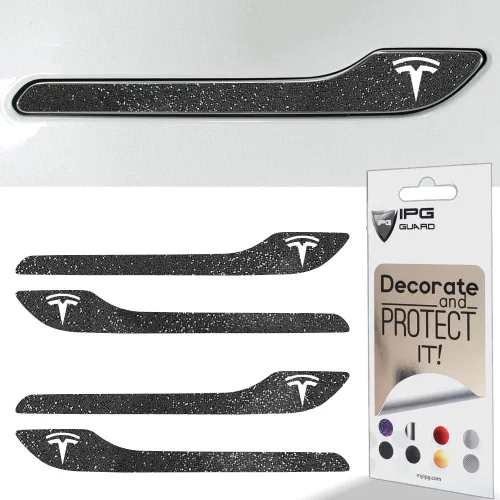 Vista 22 de IPG Kit de 4 calcomanías para manija de puerta de Tesla Model 3/Model Y (juego de 4) con logotipo de Tesla (fibra de carbono negra)