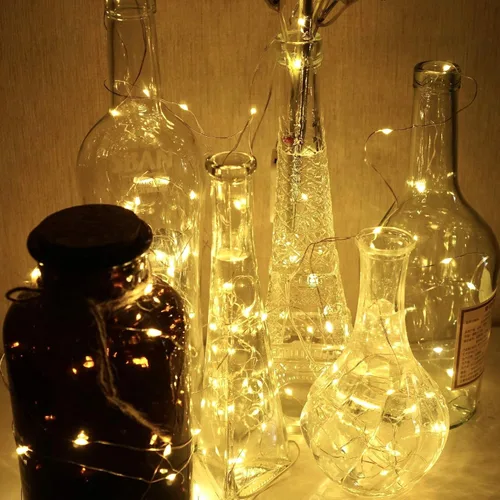 Vista 6 de Paquete de 15 tiras de 30 luces LED micro estrelladas que funcionan con pilas (incluidas), luces de alambre plateado impermeables de hadas