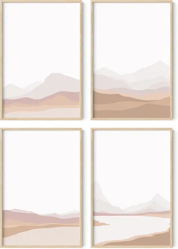 Vista 11 de HAUS AND HUES Arte de pared de montaña – Juego de 4 decoración de paisaje moderno de mediados de siglo, naturaleza y arte moderno Marco beige de 8