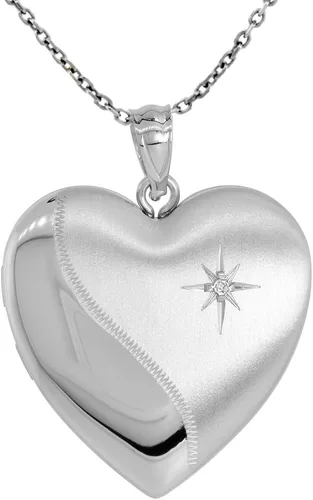 Vista 3 de Collar de plata de ley con forma de corazón de diamanteurna de 1 imagen de 1 pulgada