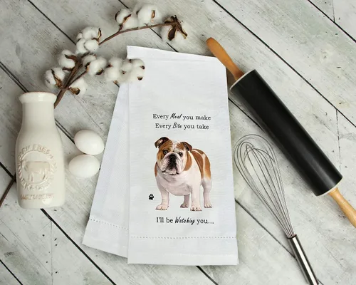 Vista 5 de E&S Pets 711-8 Toalla de cocina Bulldog Dog color blanco roto