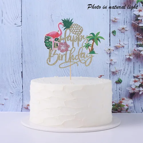 Vista 7 de 1 pieza de decoración de pastel de flamenco con purpurina para palmera, tortuga, hoja, flor, piña, flamenco, decoración para tartas tropicales