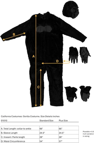 Vista 5 de California Costumes disfraz de gorila para adultos , talla única , Negro