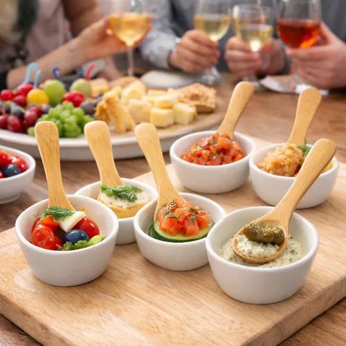 Vista 4 de Juego de 12 cucharas pequeñas de bambú, cucharas de postre de madera de 5.5 pulgadas para helados, yogur, aperitivos, cucharas de degustación