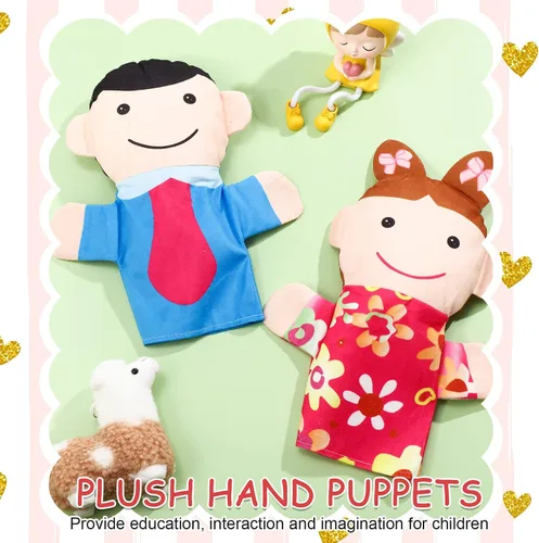 Vista 6 de 6 marionetas de mano de estilo familiar, títeres de felpa suave, para miembros de la familia, lindos juguetes de mano para profesores, padres