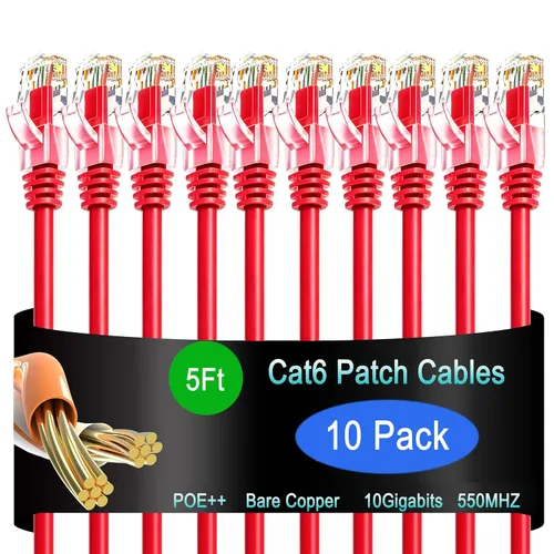 Vista 26 de Cable de Parche Ethernet Cat6 de 0.5 pies (Paquete de 10), Cable de Parche Cat6 para Centros de Datos, Cable Cat 6 10G, Cables de Parche de Red