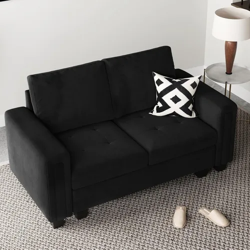 Vista 3 de Belffin Sofá modular de terciopelo de 2 plazas, sofá de dos plazas, asientos de amor para espacio pequeño, color negro