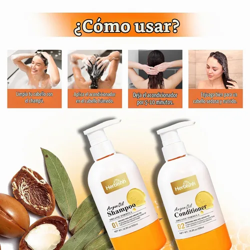 Vista 5 de Herbishh Juego de champú y acondicionador de aceite de argán, fórmula de limpieza profunda para cabello seco y encrespado, ayuda a nutrir el cabello