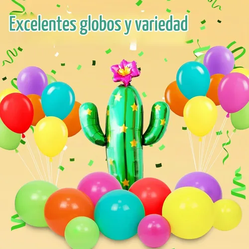 Vista 4 de Kit de guirnalda de globos de fiesta mexicana de 176 piezas con globos de aluminio amarillo, rosa intenso, verde lima, verde, naranja, morado, verde