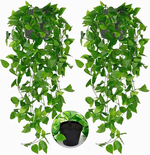 Vista 11 de Toprooms Plantas colgantes falsas, plantas colgantes artificiales, plantas falsas, hiedra sintética, enredadera, plantas colgantes de pared, estante