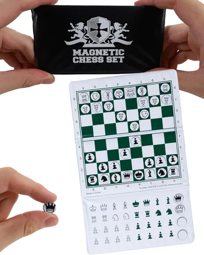 Vista 12 de WE Games Juego de ajedrez magnético de viaje mini – Tablero plegable de 6 pulgadas con piezas duraderas de vinilo y reinas extra – Juego de ajedrez