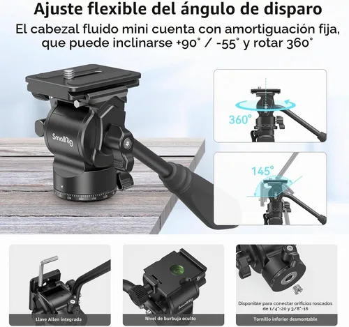 Vista 2 de SmallRig CT180 Trípode de Video, Trípode de Cámara de 72" Monopie con Cabezal Fluido, Trípode de Cámara de Aluminio, Cabezal Fluido Panorámico