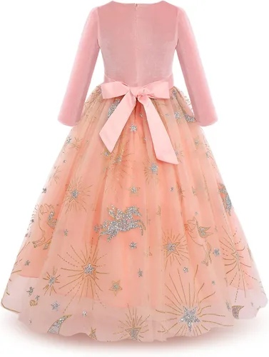 Vista 3 de Vestido de terciopelo de invierno para niñas, vestido de fiesta de Navidad, vestido de baile de manga larga, vestidos de noche de boda para niños
