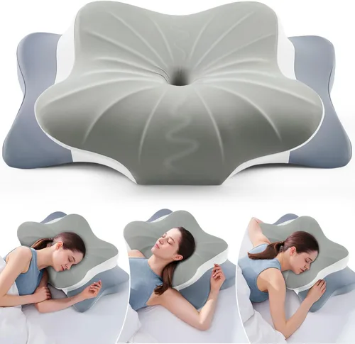 Vista 9 de DONAMA - Almohada cervical para cuello y hombros, diseño de espuma viscoelástica contorneado, soporte ergonómico para dormir de lado, espalda o boca