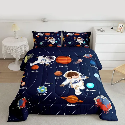 Vista 26 de Feelyou Juego de ropa de cama con estampado de aviones para niños y niñas, juego de funda de edredón de microfibra estilo boceto azul y blanco