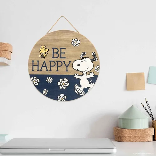 Vista 5 de Peanuts Snoopy Be Happy - Decoración redonda de madera para colgar en pared, divertido letrero de Snoopy para decoración del hogar, gran idea