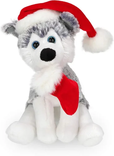 Vista 7 de Plushland Pawpal de Navidad con sombrero de Papá Noel, animales de peluche, marioneta de peluche de 8 pulgadas para niños, un regalo perfecto