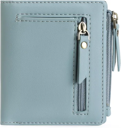 Vista 10 de GOIACII - Carteras delgadas para mujer con bloqueo RFID, tarjetero con 2 bolsillos con cremallera, monedero fino para mujer, negro (A01 Black)
