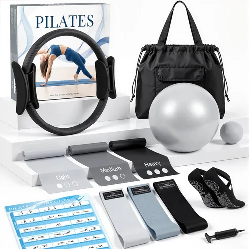 Vista 9 de GINMIC Kit de pilates, equipo de pilates para entrenamientos en casa, conjunto de pilates en casa con accesorios completos: anillo de pilates