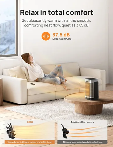 Vista 7 de DREO Calentador de espacio para baño e interior, calentador portátil, calentador de cerámica PTC, seguro y silencioso de 1500 W, termostato digital